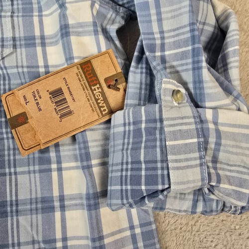 Ruff Hewn Shirt Mens Large Plaid Button Down Roll Tab Sleeves Toile Blue NWT - Picture 2 of 9