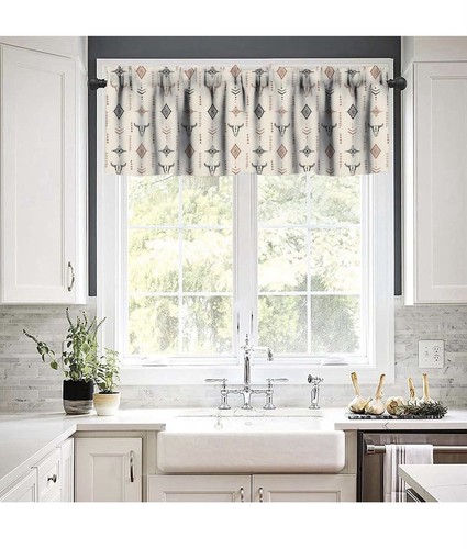 Western Bull Skull Valance Curtains Boho Bull Cow Skull Retro Aztec Abstract Geo - Picture 2 of 5