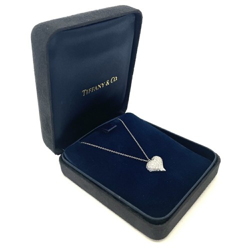 Tiffany & Co. Heart Pendant Necklace Platinum Diamond Pt950 Box - Picture 3 of 13
