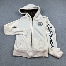 Hollister Hoodie Womens Small Beige California Faux Fur Lined Full-Zip Outdoor
