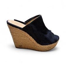 Michael Kors Espadrille Wedge Sandals 8.5 Black Denim Textile Platform Slide