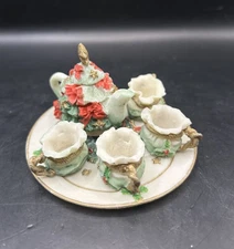 Vintage Miniature Christmas Tea Set Resin Tree Holly Mini