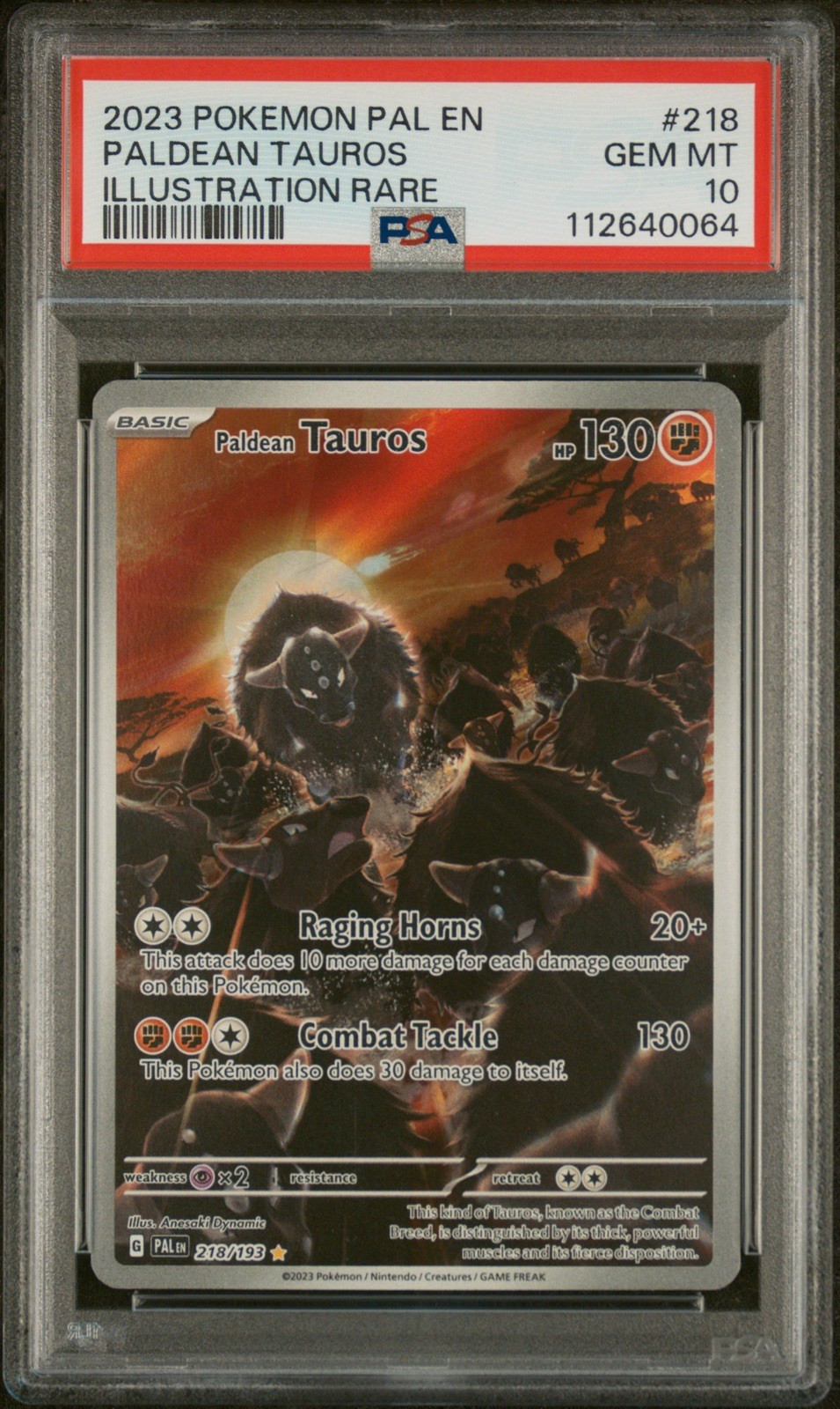Pokemon Paldean Tauros Paldea Evolved Illustration Rare #218 PSA 10 Gem Mint