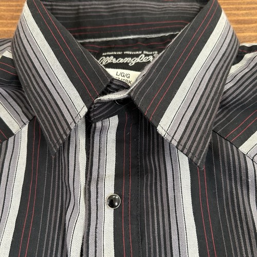 Vintage Wrangler Pearl Snap Shirt Mens Large Black Plaid Western Long Sleeve - Picture 4 of 13