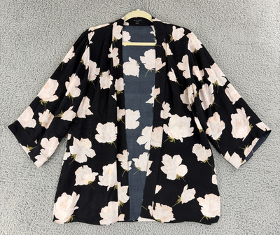 AllSaints Carina Caro Kimono Womens Medium Black Floral Short Sleeve Open