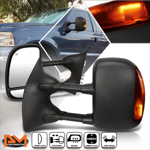 For 99-07 F250-F550 Super Duty Power+Heated Towing Mirror+LED Signal Lamp Pair