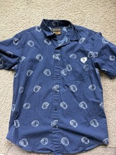 Baseballism Men’s Short Sleeve Button Down Shirt Blue White Glove Graphic Medium