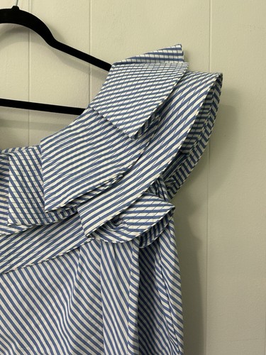 JOHANNA ORTIZ ANASTASIA ONE SHOULDER TOP IN BLUE STRIPE SIZE 2 NEW WITHOUT TAGS - Picture 4 of 10