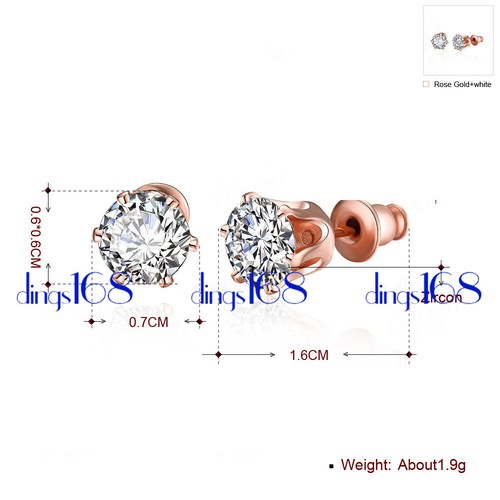 18K Rotgold gefüllt anlaufgeschützt 6mm Zirkonia CZ Ohrstecker H1Q - Bild 2 von 3