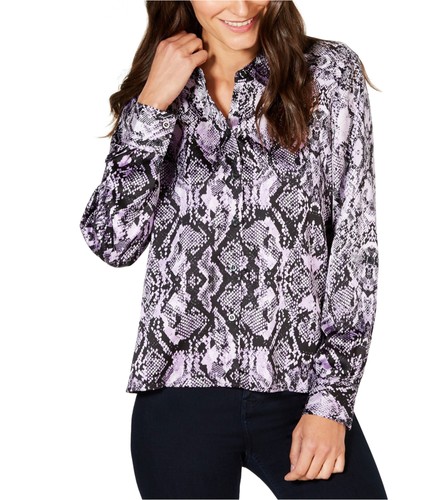 I.N.C Womens Snakeskin Button Up Shirt, Purple, Medium