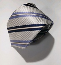 J.Z. Richards Tie 59.5" Silver Blue Black Striped Silk Hand Made In USA Boulder