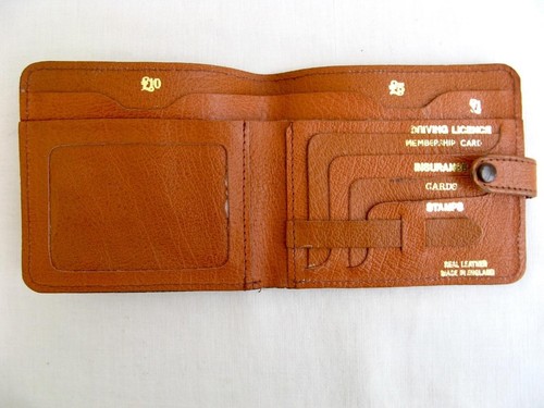 Vintage Marokko Leder Geldbörse hellbraun gold gestempelt für £1 und 10/- Scheine