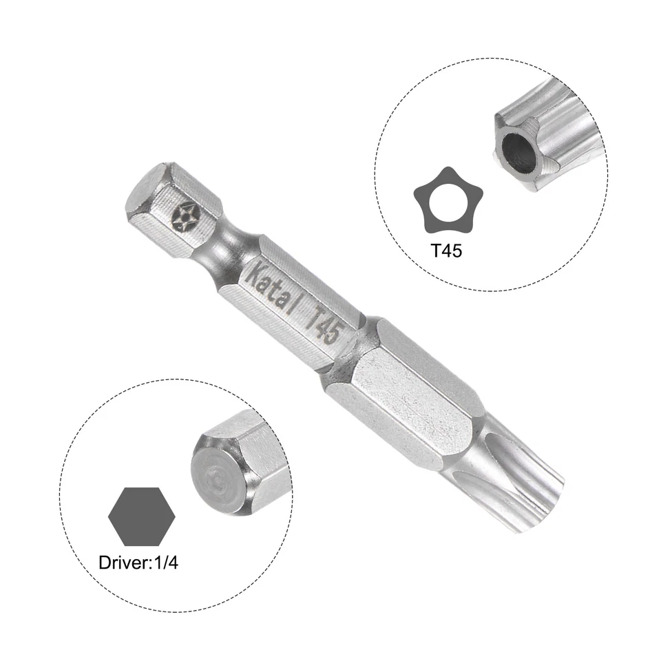 Chave de fenda T45 magnética estrela de segurança 5 pontos torx bit 1/4" haste sextavada 2" comprimento - Imagem 4 de 4