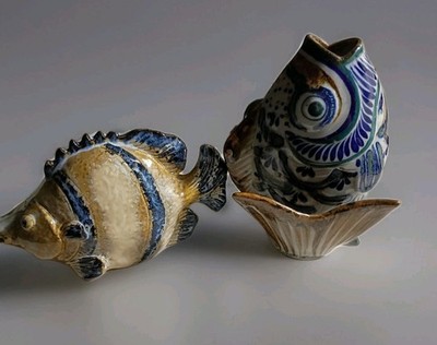 Tonala Erandi Vase Mexico Pottery Carp Blue Green Brown & Decorative Fish
