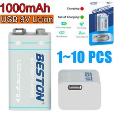 1000mAh 9V Rechargeable Batteries 9-Volt USB Charging Battery Lot Black