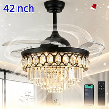 42" Crystal Chandelier with Fan Remote Control Retractable Chandelier 6 Speed AU