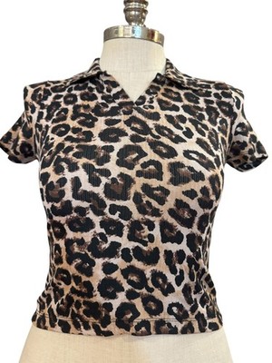 Noisy May Lightweight animal print  polo top Size XS  NWT black/leo color 