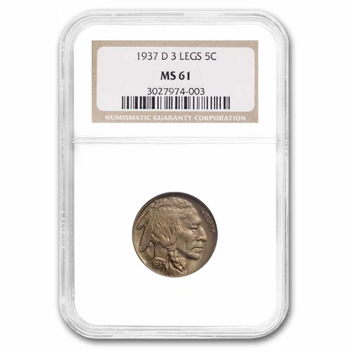 1937-D 3 Legged Buffalo Nickel MS-61 NGC