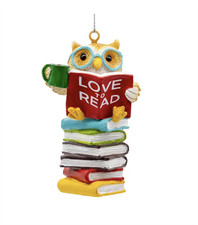 "Love To Read" Hanging Owl with Books Ornament, 3.75"