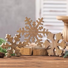 3 Pcs Rustic Winter Snowflake Wood Block Table Signs