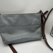 Fossil Gray Blue Solid Crossbody Bag Zip Closure Adjustable Strap Outer Pockets