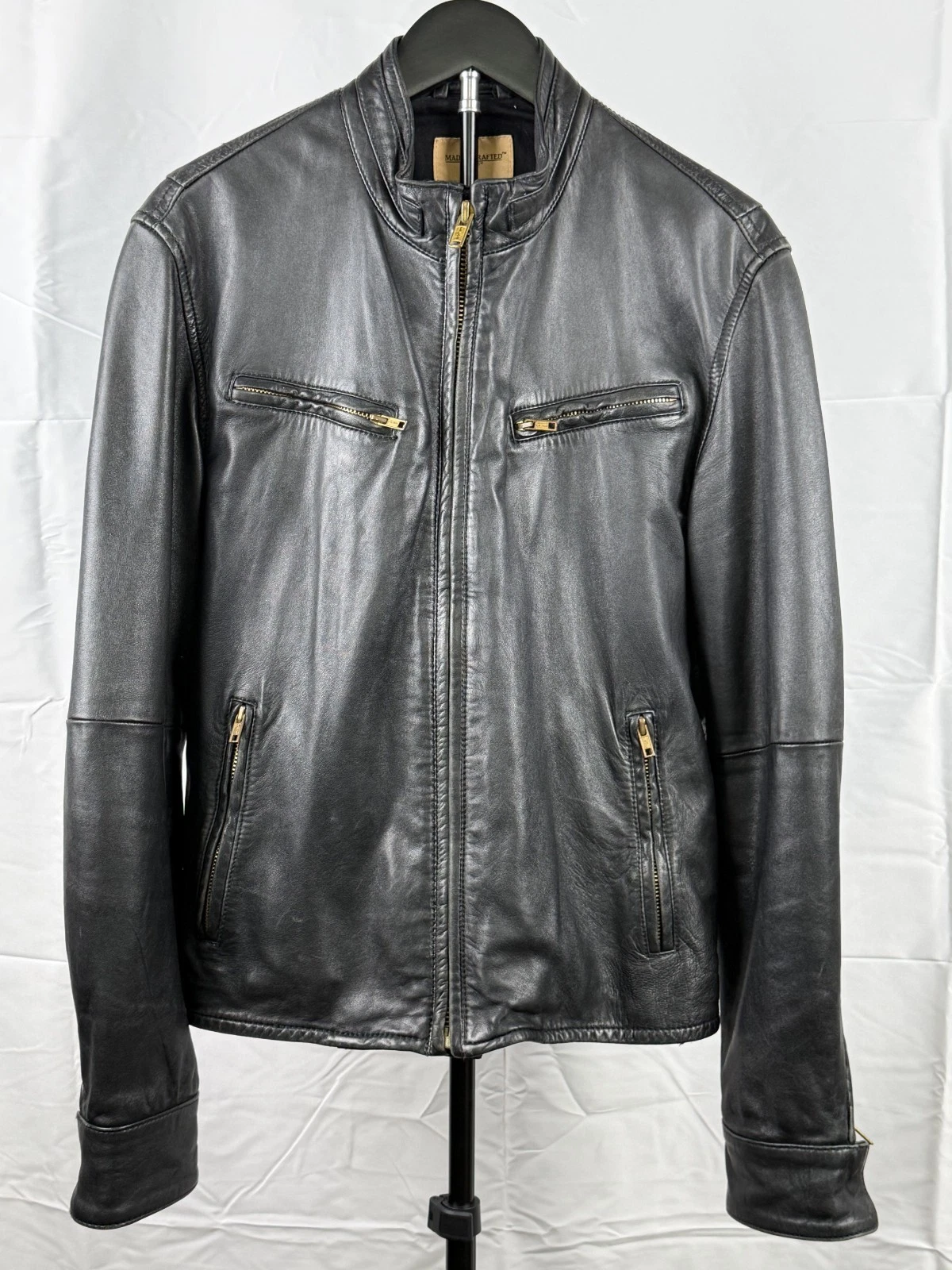 Levis Made and Crafted Black Sheepskin Leather Moto Jacket-Made in Italy Sml/Med - product detail image 1