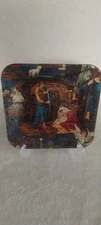 Nativity Manger Scene Fabric Christmas plate glass handmade one of a kind 