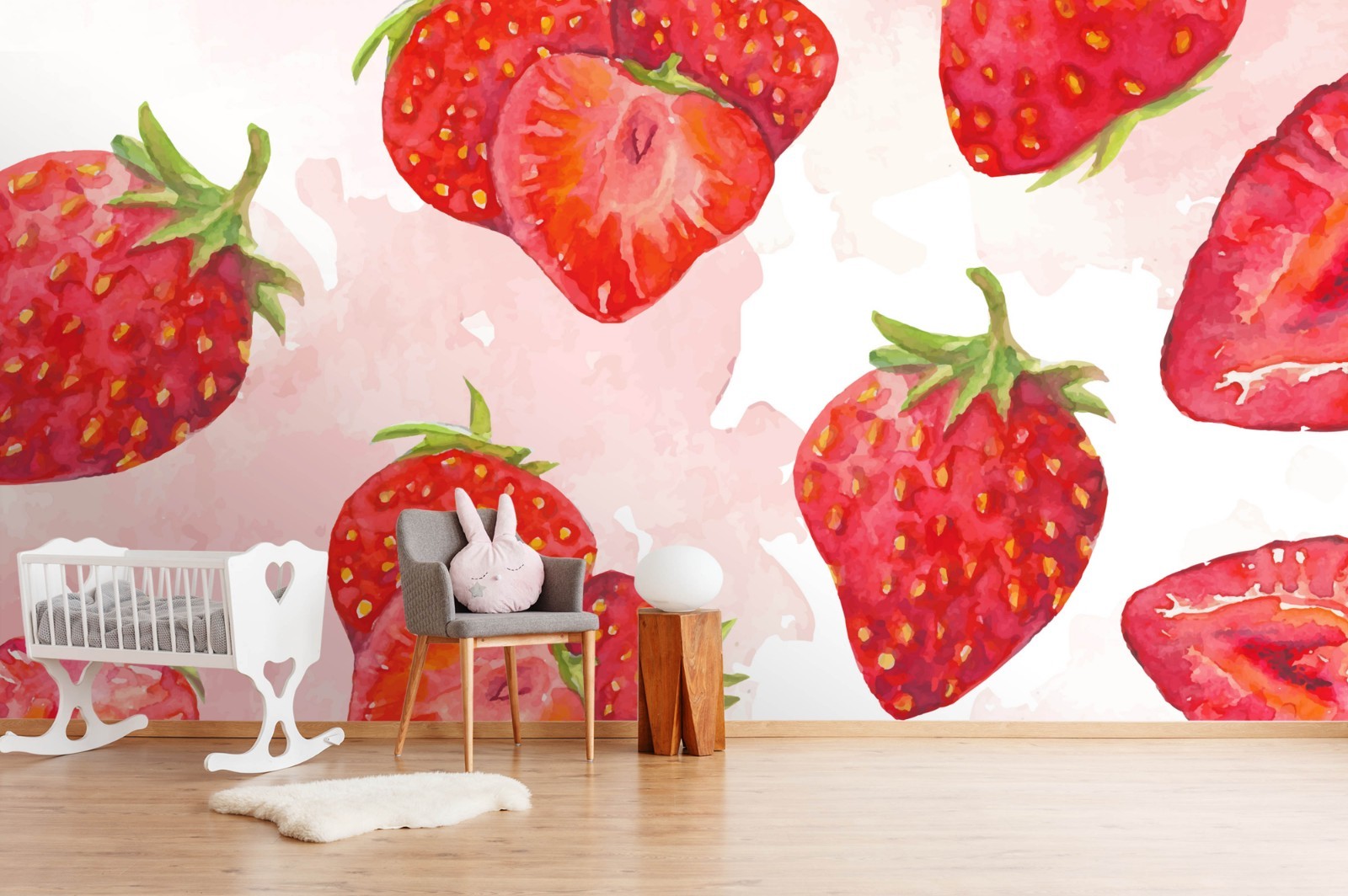 3D Strawberry Watercolor Pattern Wall Murals Wallpaper Murals Wall Sticker
