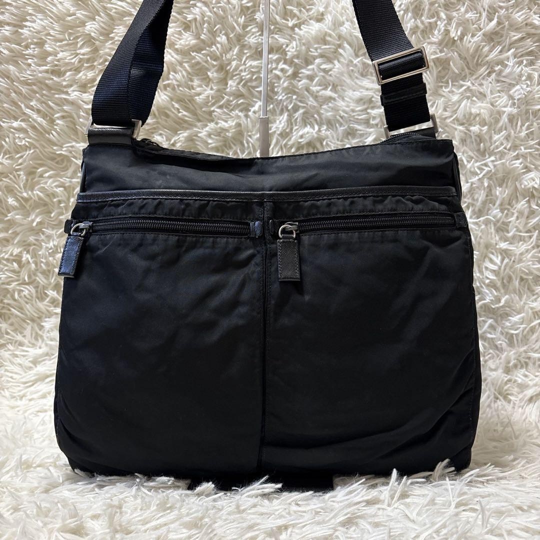 Prada Triangle Logo Shoulder Bag Black Nylon Authentic thumbnail 5