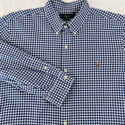 Ralph Lauren Classic Oxford Dress Shirt Mens XL Blue White Gingham Check Pony