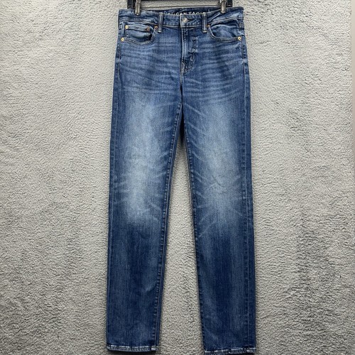 American Eagle Jeans Original Straight Mens 30x36 Blue Distressed Medium Wash