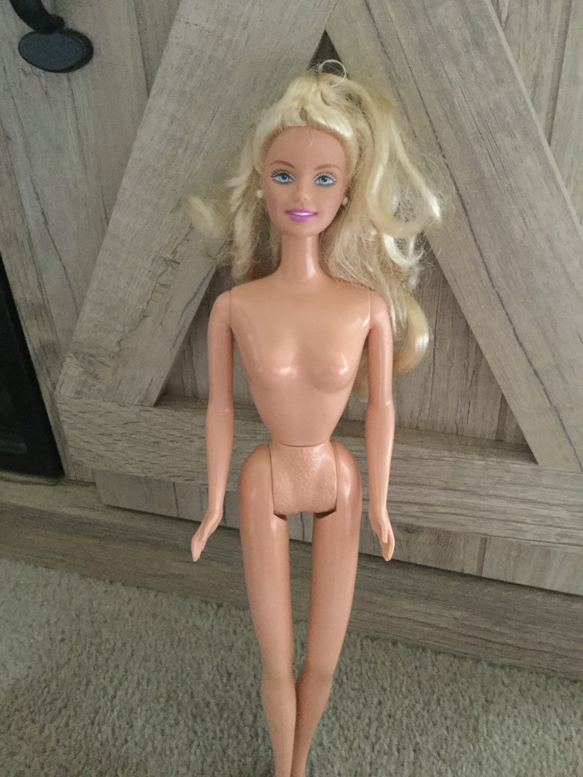 90's Mattel Barbie Doll with Light Purple Ballerina Feet Curly Blonde Hair Earri