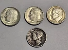 1964 D US Roosevelt Dime x  3,  1945 Mercury