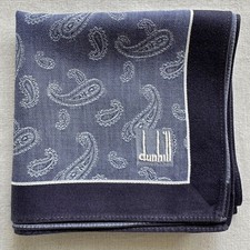MENS Dunhill Handkerchief VTG Blue Fabric Woven Paisley Pattern Pocket Square 19