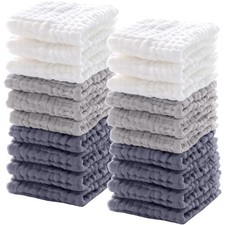 20 Pcs Baby Muslin Washcloth 12 x 12 Inch 100 Cotton Soft and Absorbent Musl...