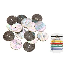 15Pcs 2 Hole 25mm Natural Shell Button with Sewing Thread Kit, Colorful