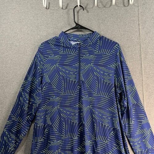 zuda UPF 50 Half Zip Cover Up Ruching Detail Navy Dot Size Medium - Picture 4 of 13
