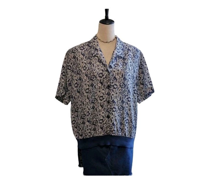 Vintage 80s Judy Bond Top Womens XL Floral Short Sleeve Retro Blouse Plus Size