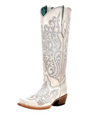 Corral Western Boots Womens Tall Top Overlay Crystals White C4099