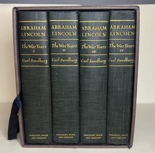 Abraham Lincoln The War Years Carl Sandburg 1939-4 Volume Set Signed By Author