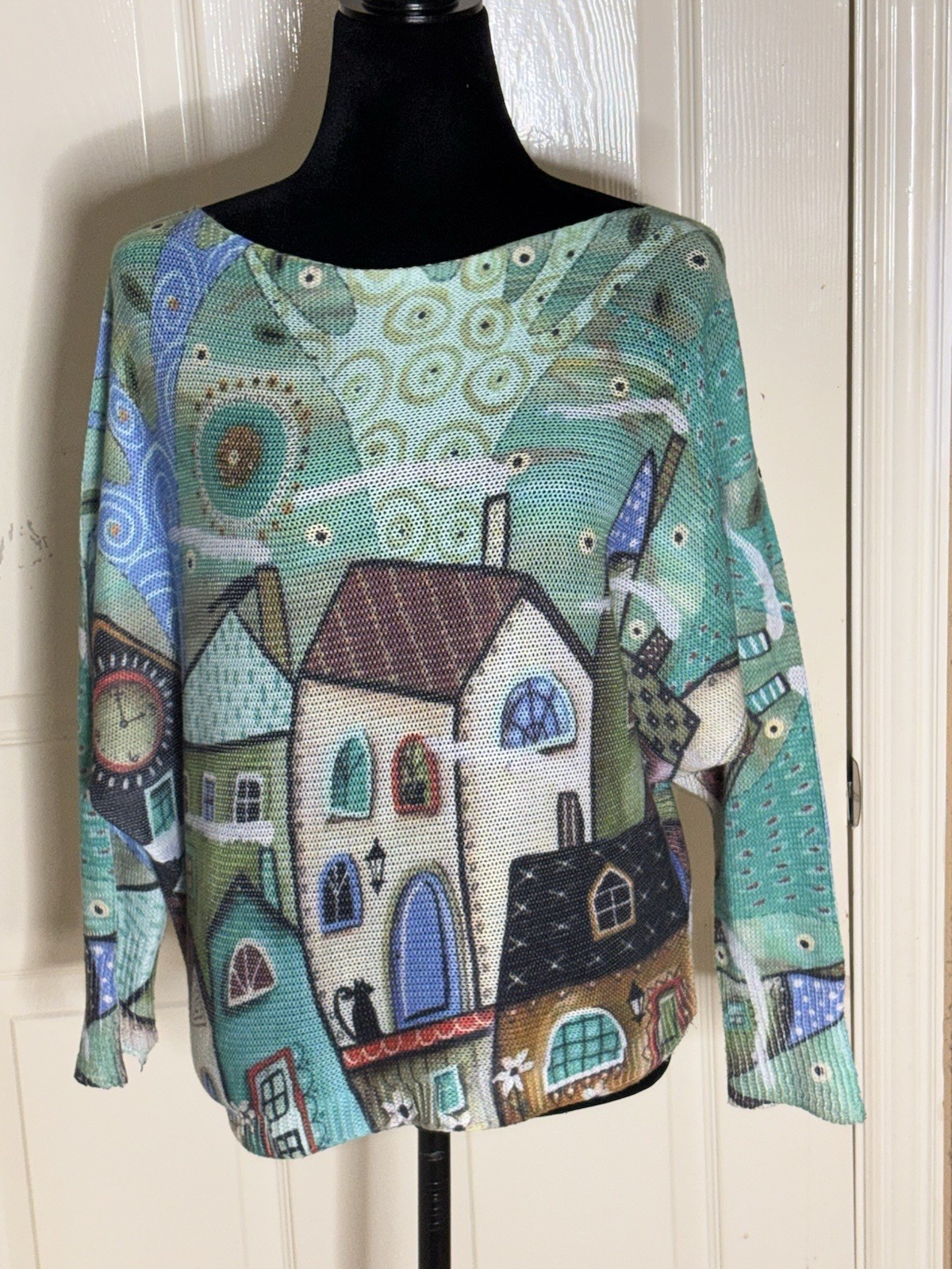 Sweater- Lightweight Fun Mixed Pattern Batwing 8 - image 2