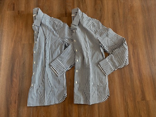 Mens Striped Cotton Dress Shirts, Button Ups, Point Collar, Lot Of 2, Size Large