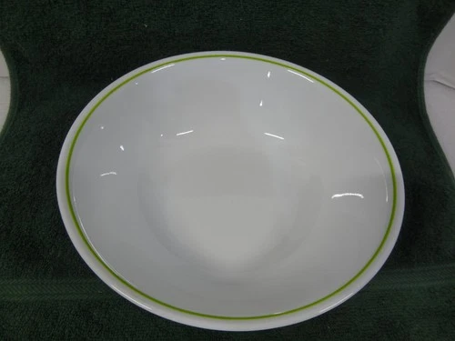 Vintage Corelle 8-1/2" SERVING BOWL White W/ Single Light Medium Green Band