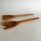 Vtg Mid Century Danish Modern Large Teak Wood Salad Spoon & Fork Serving Set 12" — photo 6