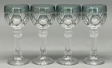 Vtg 4 Nachtmann Napoleon Cut to Clear Crystal Blue Band Cordial Glasses 4 1/2"