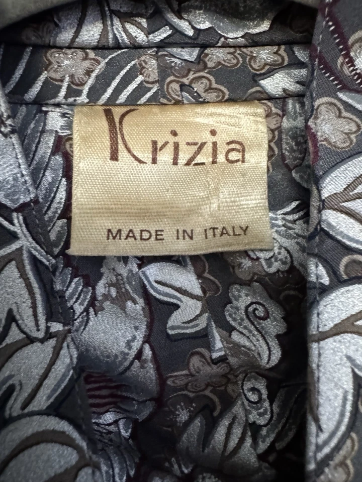 KRIZIA MADE IN ITALY SILK LONG COAT CARDIGAN TOP SILVER JAQUARD ONE SIZE VINTAGE - Image 3 of 4