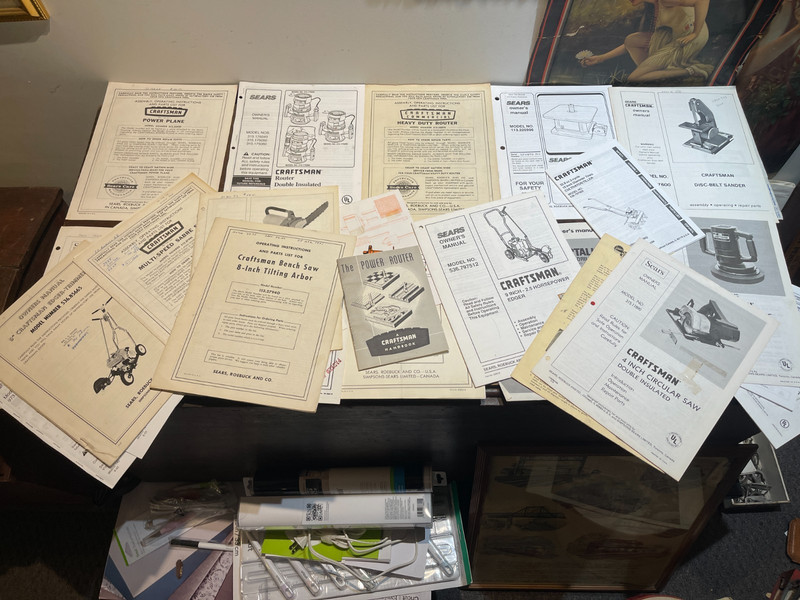 HUGE LOT OF VINTAGE CRAFTSMAN SEARS MANUALS MID CENTURY TILLER,ROUTER,SAWS++++