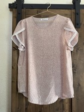 Adrianna Papell Sz M Womens Flutter Short Sleeve Top  Print Pink