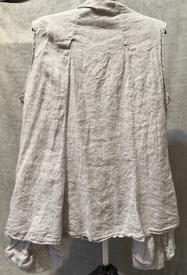 Transparente Women Linen Flax Lagenlook Button Vest Sleeveless Top Gray (48x30) - Image 2 of 4