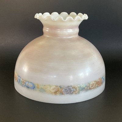 Vintage 10'' Fitter Flower Garland Hurricane Oil, Electric Glass Dome Lamp Shade